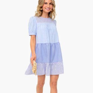 Blue Striped Quinn Dress POMANDER PLACE TUCKERNECK